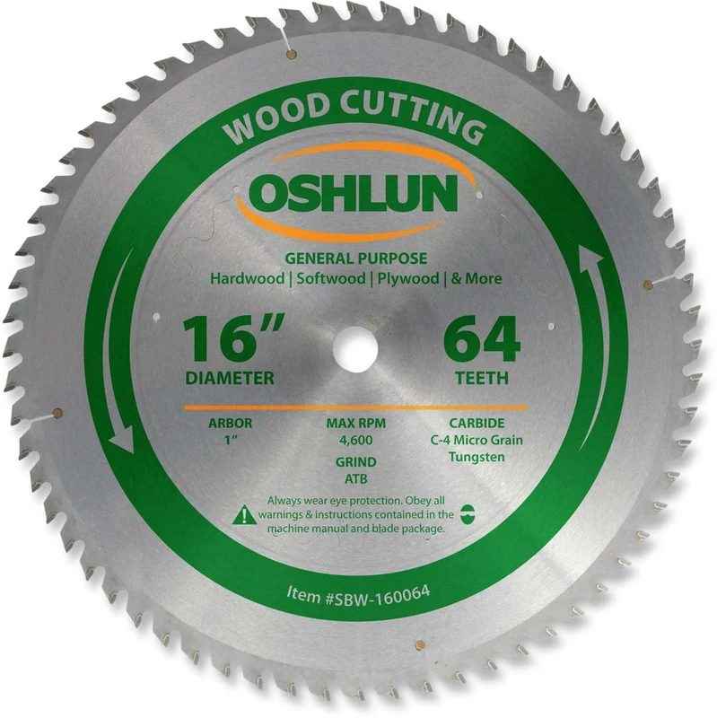 Oshlun SBW-160064 16-Inch 64 Tooth ATB General Purpose Saw Blade with 1-Inch Arbor - Image 1