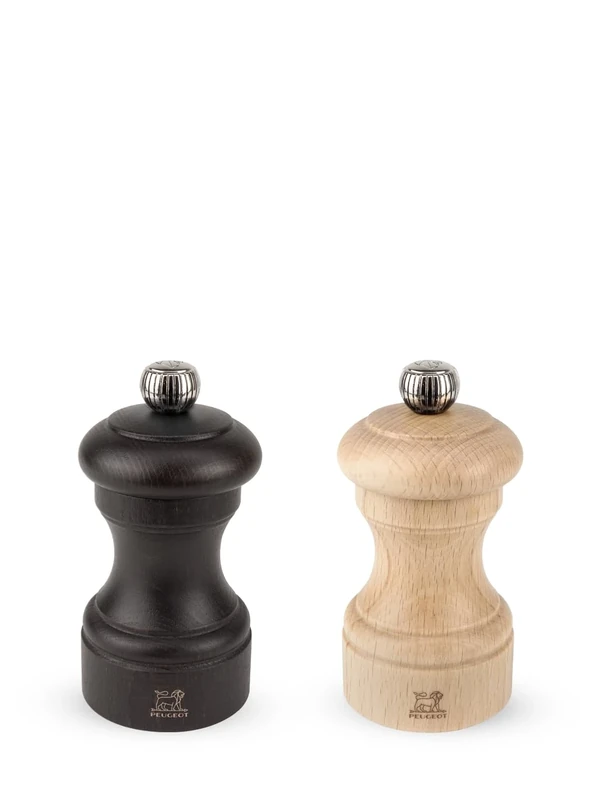 PEUGEOT - Bistro 10 cm Salt and Pepper Mill Set - Classic Salt and Pepper Grinder Set - Olive Wood - Lifetime Guaranteed Mechanism - Made in France - Chocolate and Natural