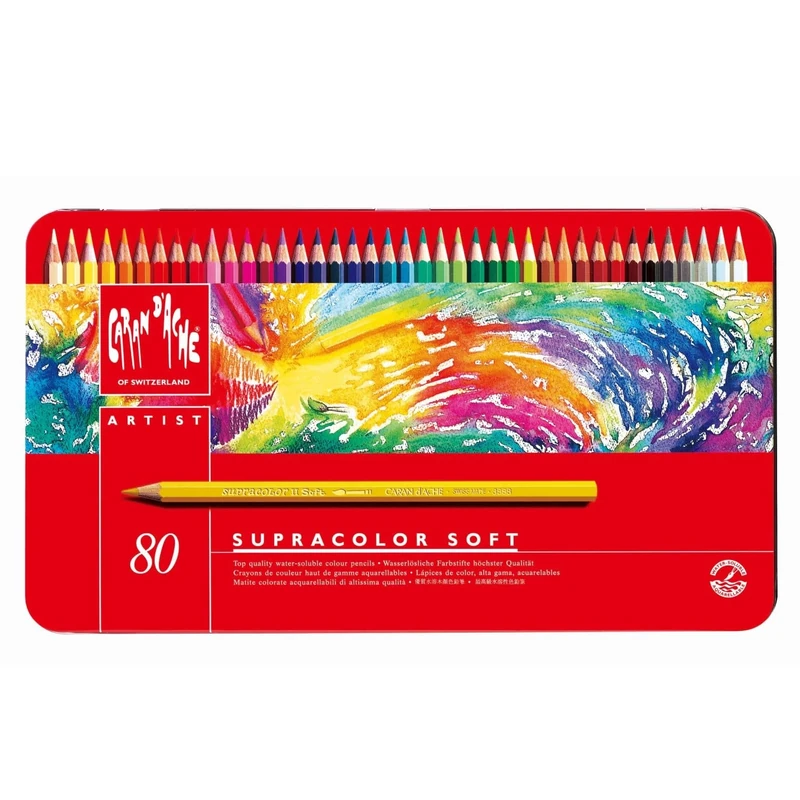 Caran Dache Metal tin with 80 assorted colours