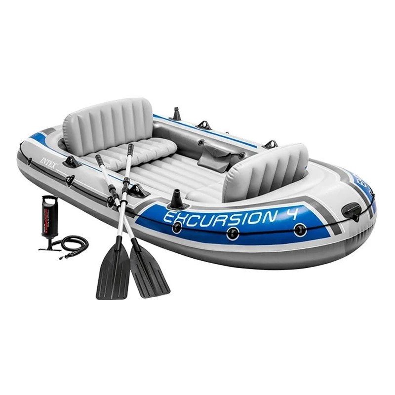 Intex Excursion Inflatable Boat Set with Aluminium Oars and Pump, 4 Person, Grey - Image 1