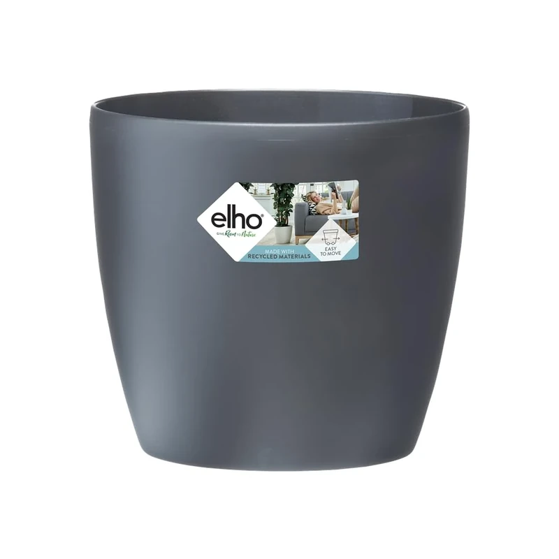 elho Brussels Round Wheels 47 - Large Plant Pot Indoor - 100% recycled plastic - Ø 46.5 x H 43.5 cm - Black/Anthracite