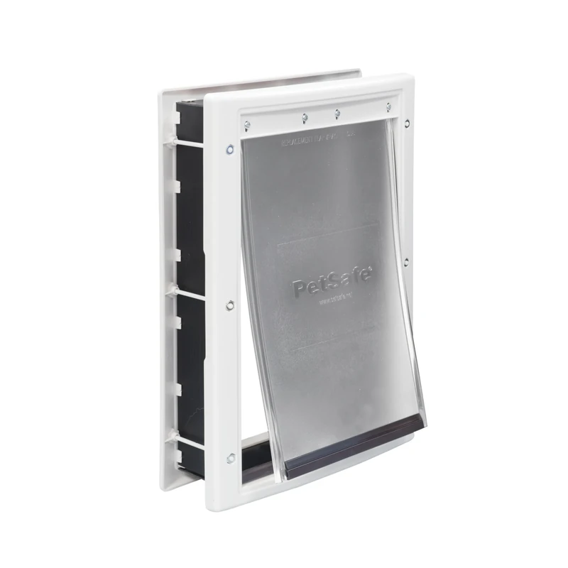 PetSafe Plastic Dog and Cat Door, Medium,For Pets Up To 40 lb,Paintable,Easy DIY Installation, Security Cover Included, Install in Interior and Exterior Doors or Walls, Durable, Adjustable Flap,White