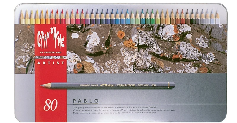 Caran D'Ache Pablo artists quality colouring pencils tin set of 80 assorted water resistant colours