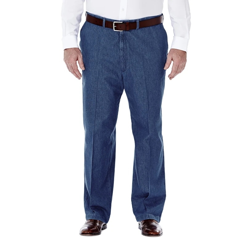 Haggar Men's Pleat & Flat Front Denim - Regular and Big & Tall Sizes, Cadet Blue 01, 48W x 30L
