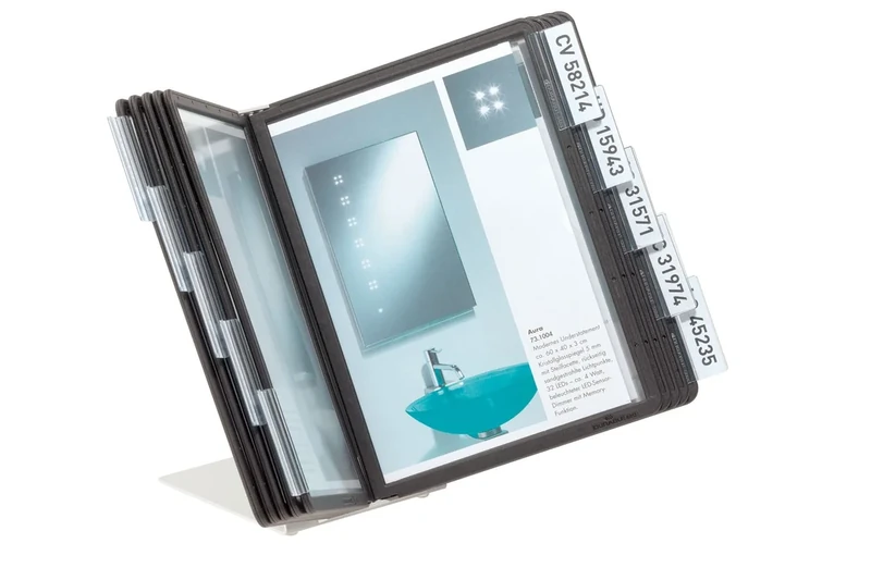 Durable VARIO Display Panel Desk Unit | 10 Panels and Tabs in Assorted Colours | Ideal for Storing and Display ing A5 Documents