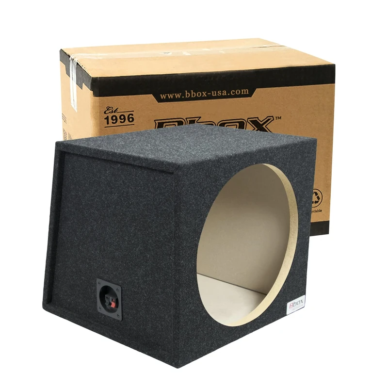 Atrend Bbox Single Sealed 15 Inch Subwoofer Enclosure - Car Subwoofer Boxes & Enclosures - Premium Subwoofer Box Improves Audio Quality, Sound & Bass - Red & Black Spring Terminals - Charcoal