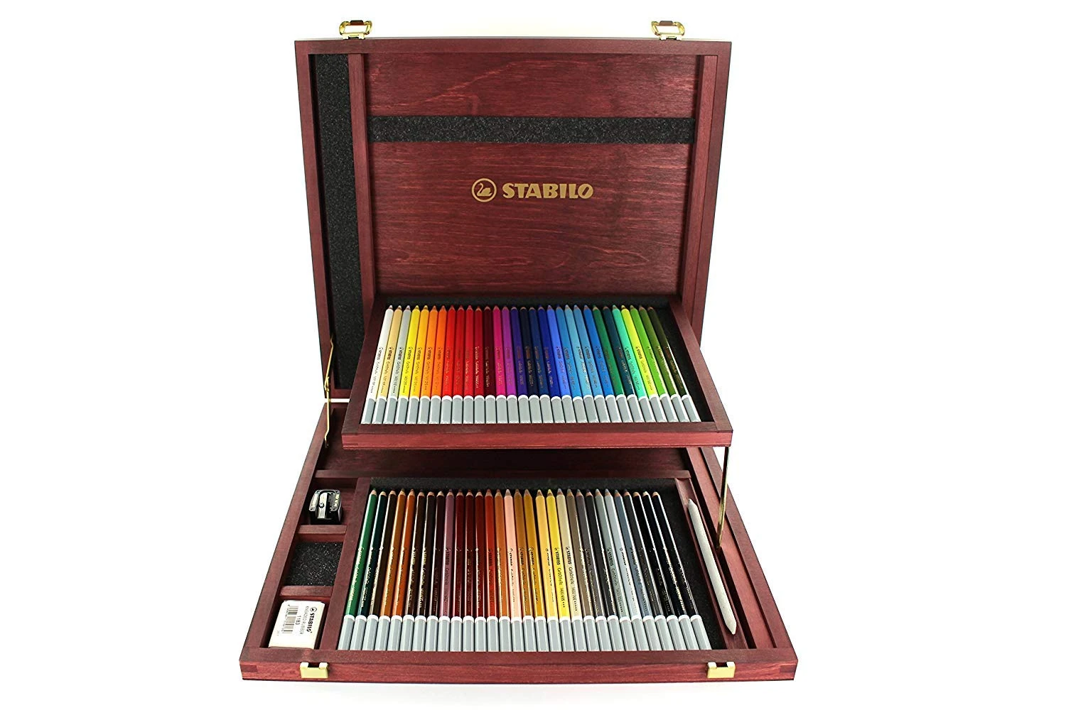 STABILO CarbOthello - Chalk-Pastel Pencil - Wooden Box of 60 - Assorted Colours with Sharpener, Kneaded Eraser and Blending Stump