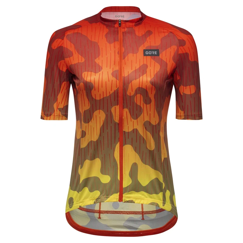 GORE WEAR Women's Breathable Cycling Jersey, Rain Camo, Fast Moisture Wicking, With Pockets, Short Sleeve Cycling Shirt, Fireball, 38