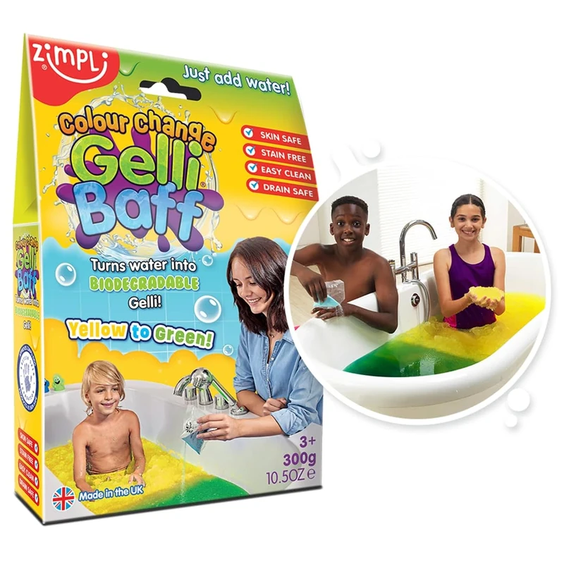 ZIMPLI - Colour Changing Gelli Baff Yellow to Green, 1 Bath or 6 Play Uses, Bathtub Toy for 4 plus year old boys & girls, UK Made