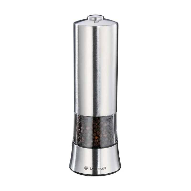 Zassenhaus electric salt and pepper mill GERA | ceramic grinder | | stainless steel | precisely adjustable grinding degree | including pepper filling and batteries | spice mill | Ø 6 x 18 cm