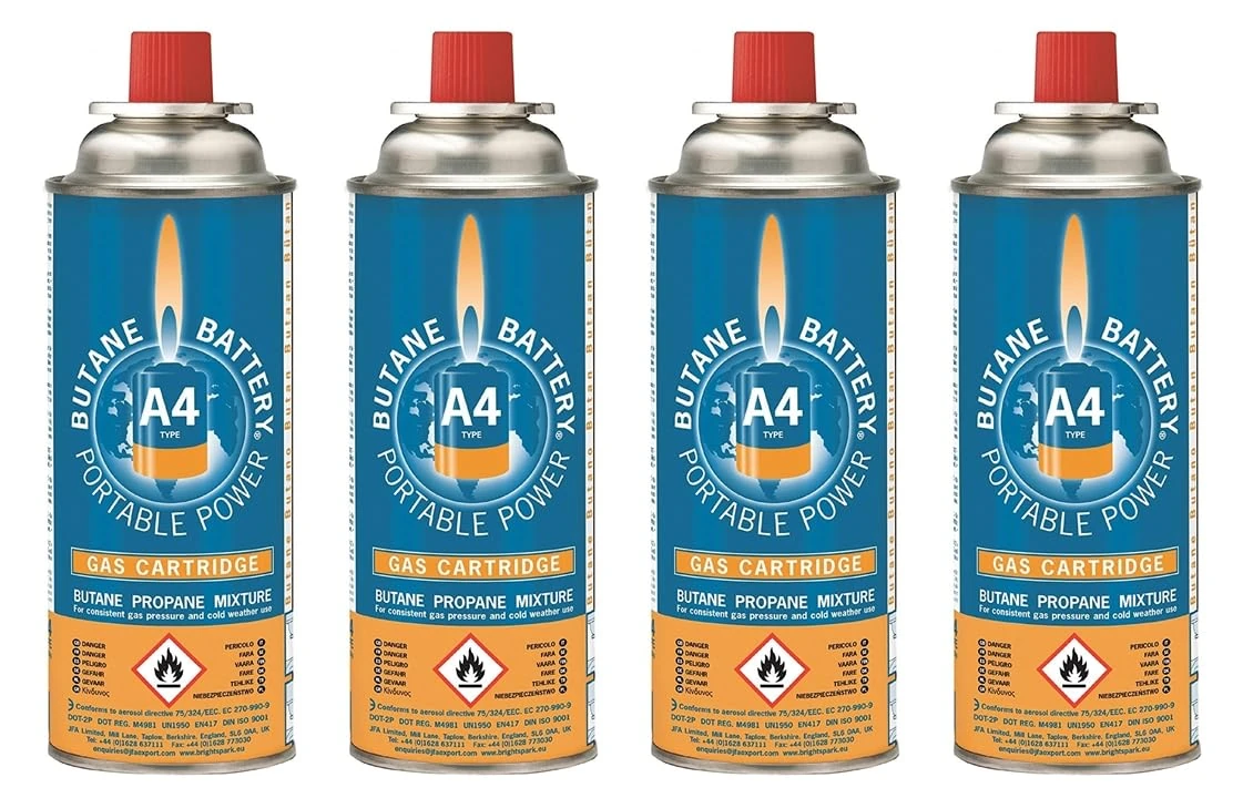 Carcoustic Unisex Bs0136 A4 Butane Battery Gas Cartridge (pack Of 4), Multi-Colour, 220 G EU