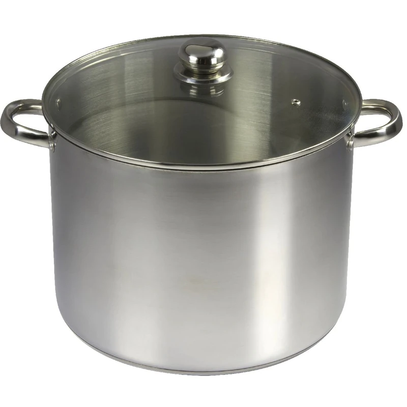 Baumalu - Stainless Steel Catering Pot - Glass Lid, Steam Hole, Metal Handles - Suitable for All Heat Sources Including Induction - Triple Base Diffuser - Diameter 32cm, 19L, Silver