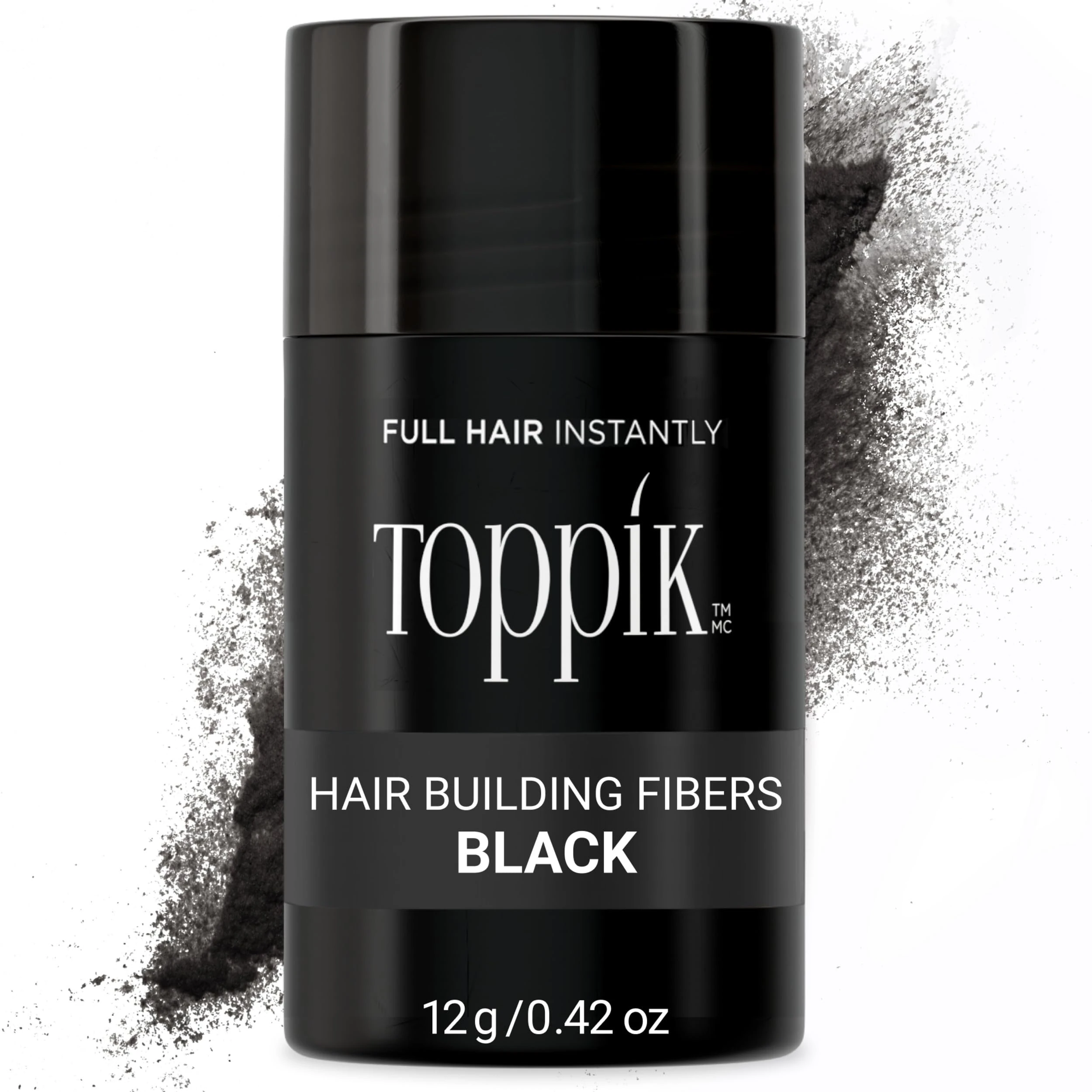 Toppik Hair Building Fibres Powder, for a Thicker-Looking Hairline, Crown and Beard, Instant Thinning Concealer for Men and Women, Black, 12 g
