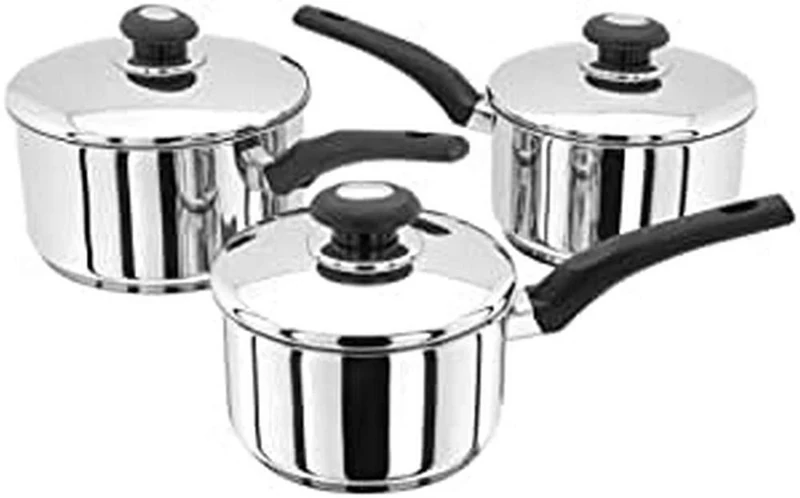 Judge Essential 3-Piece Set of Stainless Steel Pans with Lids, Induction Ready, Dishwasher Safe - 10 Year Guarantee