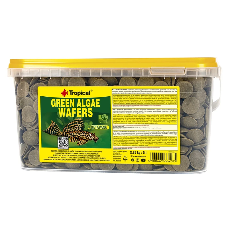 GREEN ALGAE WAFERS 5L / 2,25kg - fish food, kelp & ketapang leaves food for bottom feeders, supports digestion & immunity