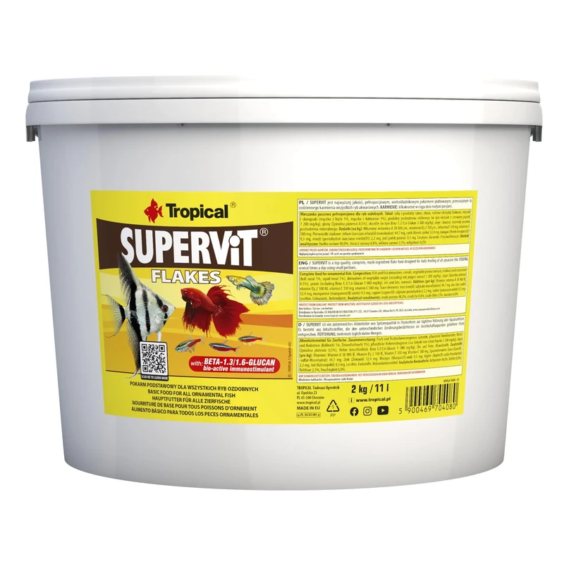 SUPERVIT 11L / 2kg - multi-ingredient flake food for omnivorous & carnivorous fish (immune support, growth & color enhancement)