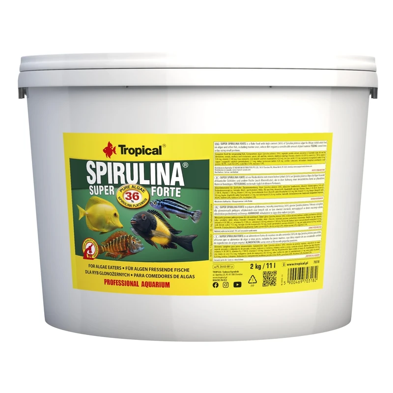 SUPER SPIRULINA FORTE 36% 11L / 2kg - High Spirulina Flakes for Algae-Eating Fish (Color, Growth & Digestion Boost)