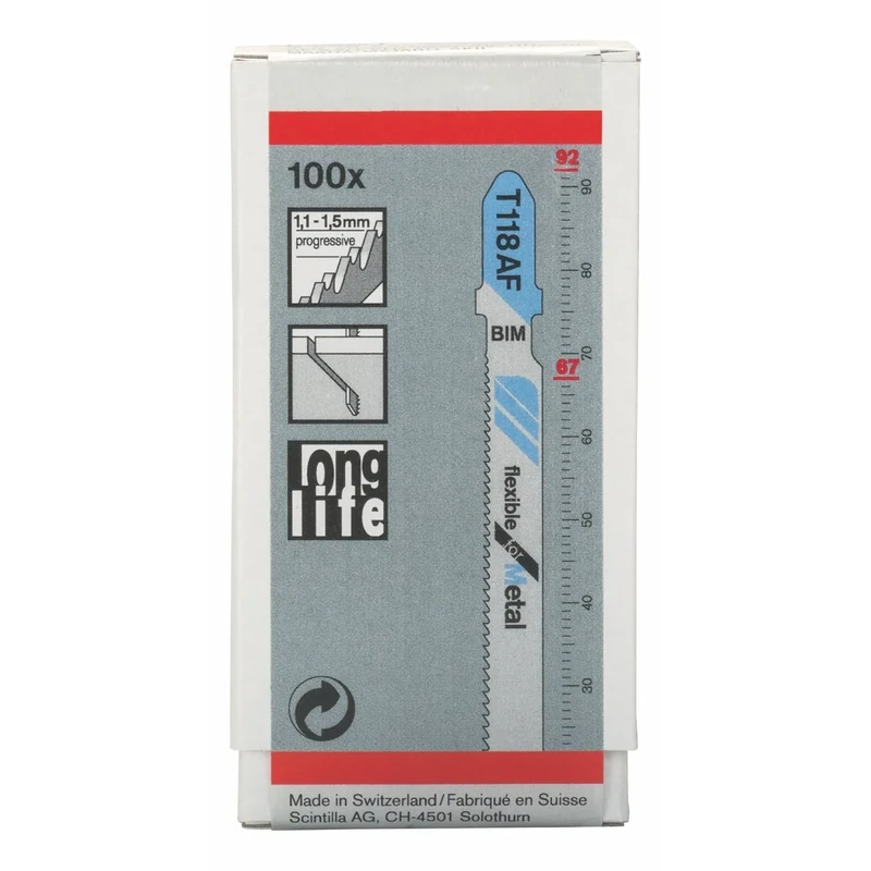 Bosch Professional 100x Jigsaw Blade T 118 AF Flexible for Metal (for Steel sheets, Accessories Jigsaw)