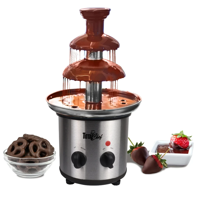 Total Chef Chocolate Fountain 3 Tier Electric Machine Large Fondue Sets with 1.5lbs 680g Capacity Adjustable Temperature Hot Cooking Melting Pot Base Ideal for Kids Birthday Party Buffet Bar Station