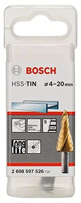 Bosch 2608597526 4/6/8/10/12/14/16/18/20 mm HSS-TiN Step Drill Bit