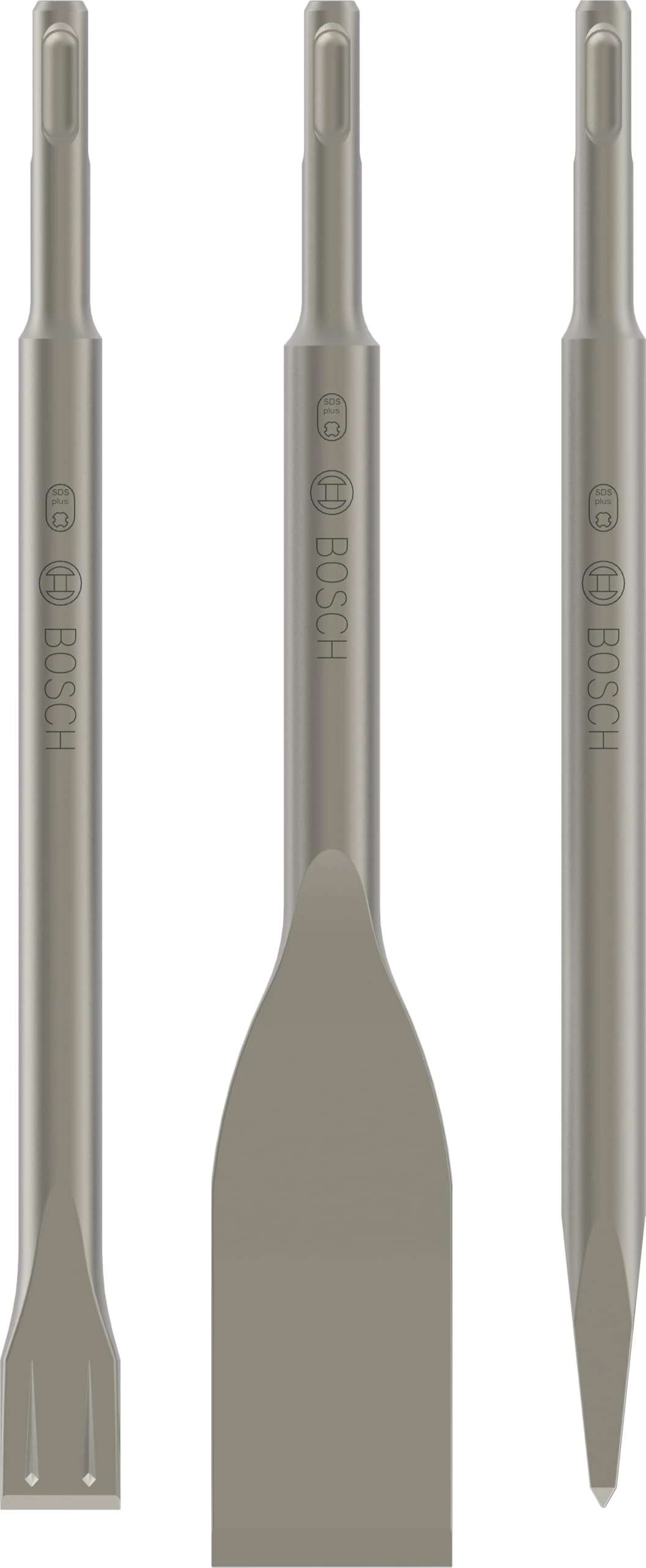 Bosch 3 pcs. Mixed SDS Plus Chisel Set (for Concrete, Brick, 0/20/40mm, Flat + Tile + Pointed Chisel, Accessories for Rotary & Demolition Hammers)