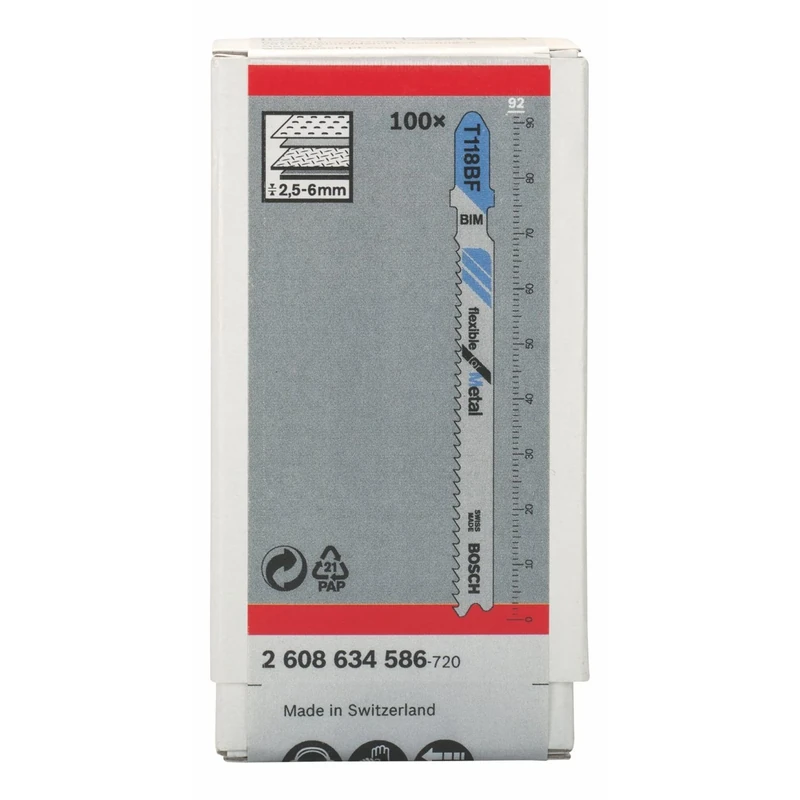 Bosch Professional 100x Jigsaw Blade T 118 BF Flexible for Metal (for Steel sheets, Accessories Jigsaw)