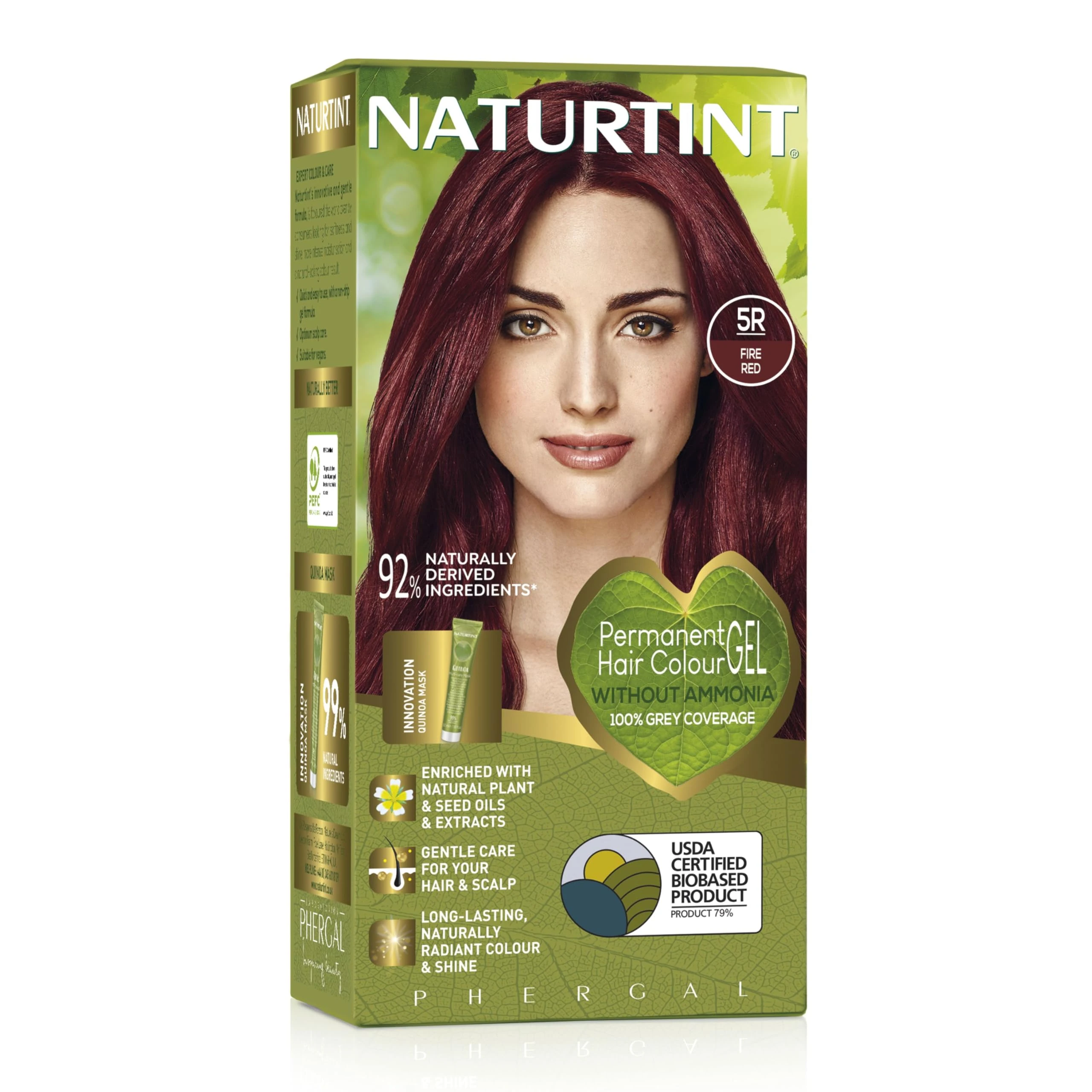 Naturtint Permanent Hair Colour Gel 5R Fire Red, Plant Enriched, Biobased, Ammonia Free, Long Lasting Grey Coverage and Radiant Colour, Nourishment and Protection