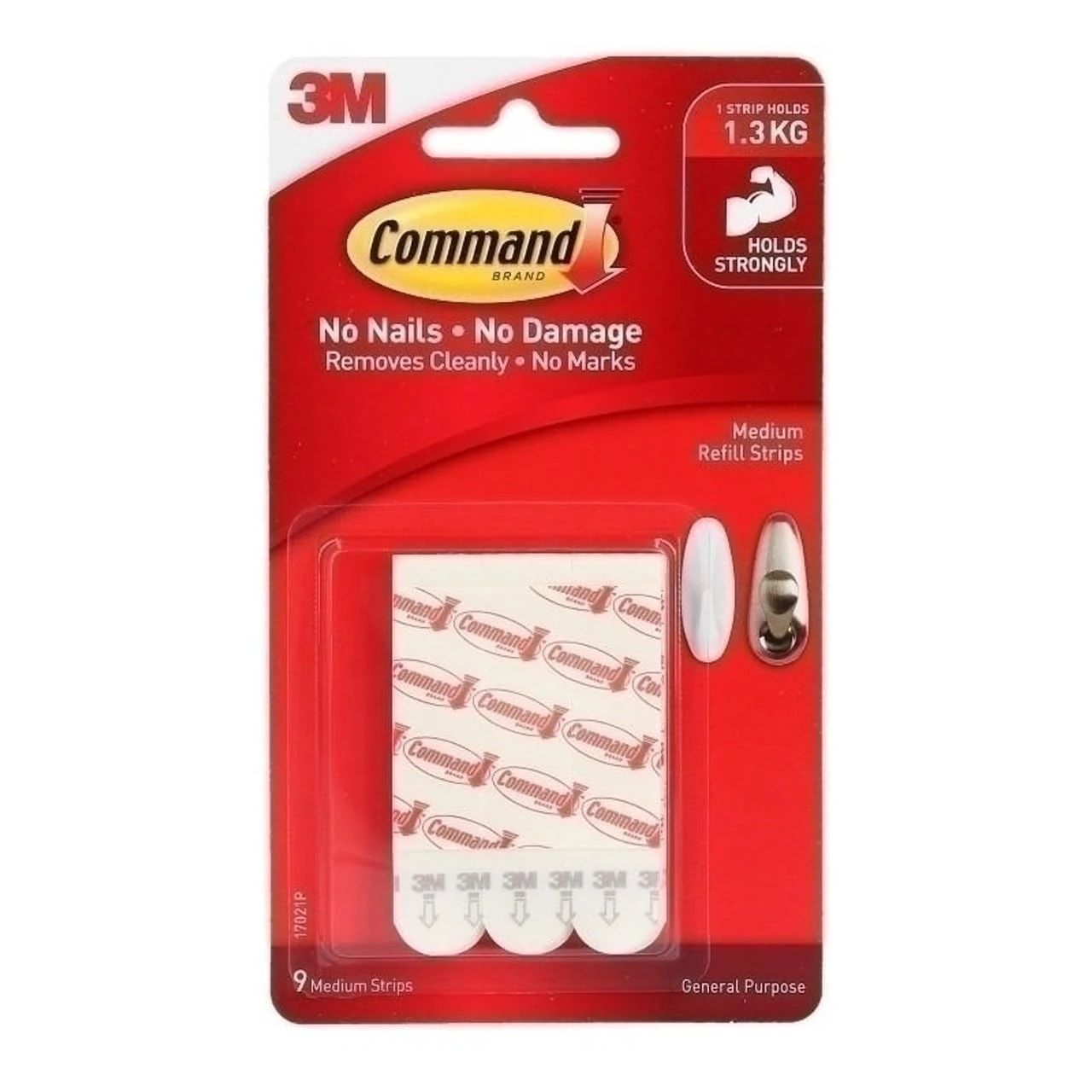 Command 17021P Mounting Refill Strips - Medium, White, 9Strips