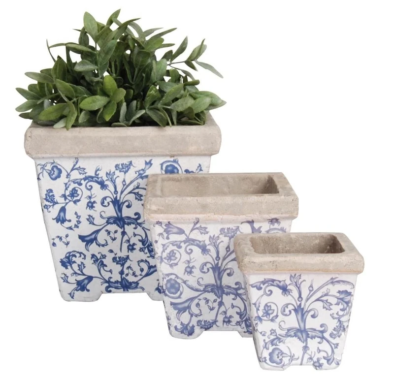 Esschert Design AC01 19 x 20 x 20cm Ceramic Flower Pot Set - Multi-Colour (3 Pieces)