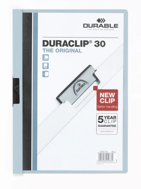 Durable DURACLIP 30 A4 Clip Folder - Holds Up to 30 Sheets of A4 Paper - Strong Metal Sprung Clip - Pack of 25 Blue Colour Folders for Organising Documents