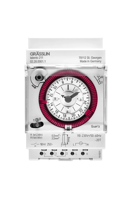 GRÄSSLIN talento 211 - 02.28.0001.1 - Daily Analogue Time Switch - 1 channel (quartz) - DIN Rail mounting - shortest switching time ON/OFF 30 minutes