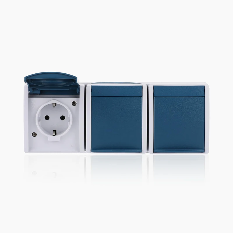 Busch-Jaeger 2300/3EW Schucko Socket 3-Way Grey/Blue-Green 2300/3 EW 53