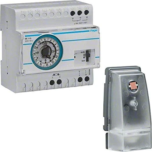 Hager – ee110 – Twilight Switch + Cell Surface + Int. Schedule Journal, 1 Conm, 16 A