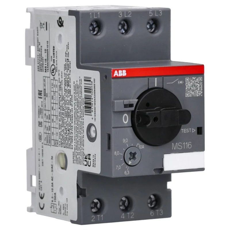 ABB MS116-10 Manual Motor Starter, 45mm width, 3 Pole, 690 V, 50-60Hz (ABB1SAM250000R1010)