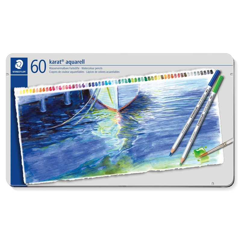 STAEDTLER 125 M60 Karat Aquarell Watercolour Colouring Pencil - Assorted Colours (Tin of 60 Pencils)