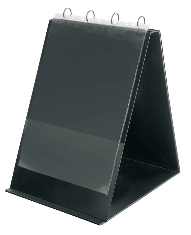 VELOFLEX 4133280 - A3 Vertical DIN Table Easel, with Transparent Pockets, PVC, Black Flipchart, Ring Binder Presentation Table Stand