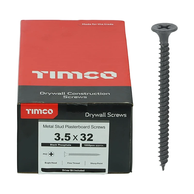 TIMCO PH2 Philips Drywall Screws - 3.5 x 32 - Grey - Box of 1000
