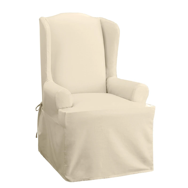 Surefit Home Décor Duck Solid T-Cushion Wing Chair One Piece Slipcover, Relaxed Woven Fit, 100% Cotton, Machine Washabl, Natural Color