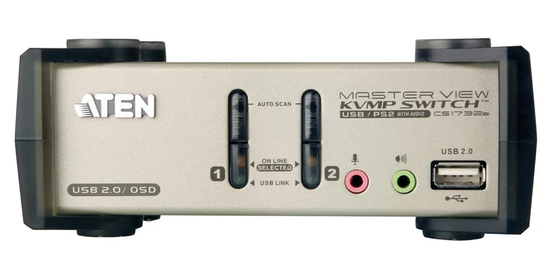 ATEN PS/2-USB VGA/Audio 2-Port KVMP™ Switch with OSD CS1732B (2048 x 1536; DDC2B) Independent switching of KVM, USB, and Audio focus, support Windows, Mac & Sun, no software, UK, #1 KVM Market Leader