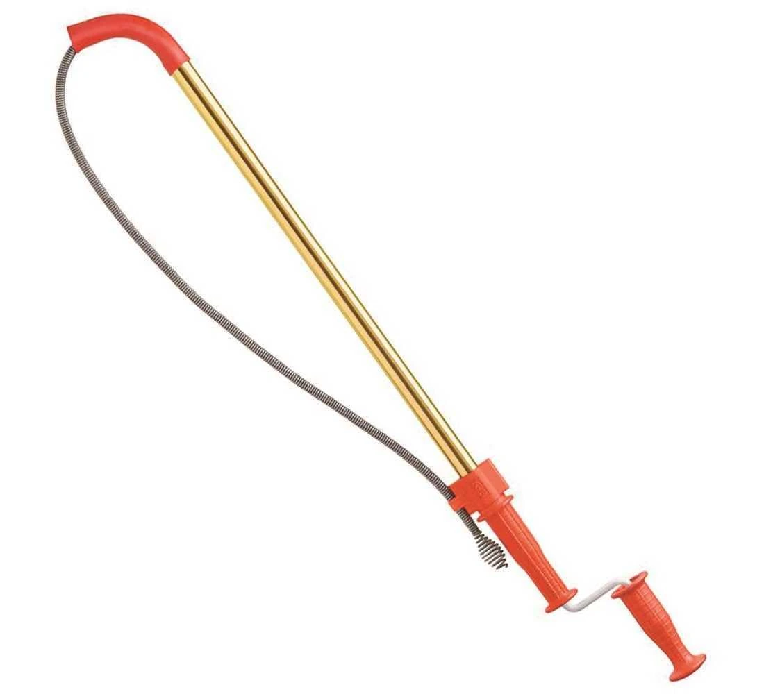 RIDGID 59802 K-6 DH Toilet Auger, 6-Foot Toilet Auger Snake with Drop Head to Clear Clogged Toilets with Hard Angles, Stainless, Red