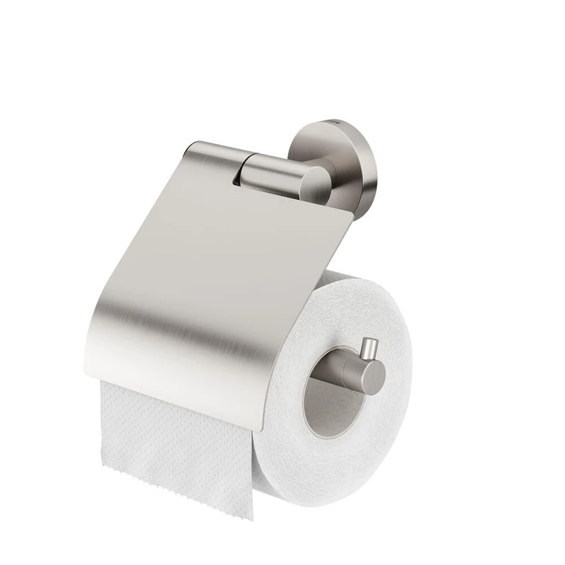 Tiger Boston Toilet Roll Holder with Cover, Stainless Steel Brushed, 13.7 x 14 x 6.3 cm