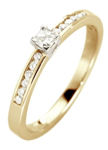 18ct Gold Ladies 0.25ct Princess Solitaire & Set Diamond Ring Size N