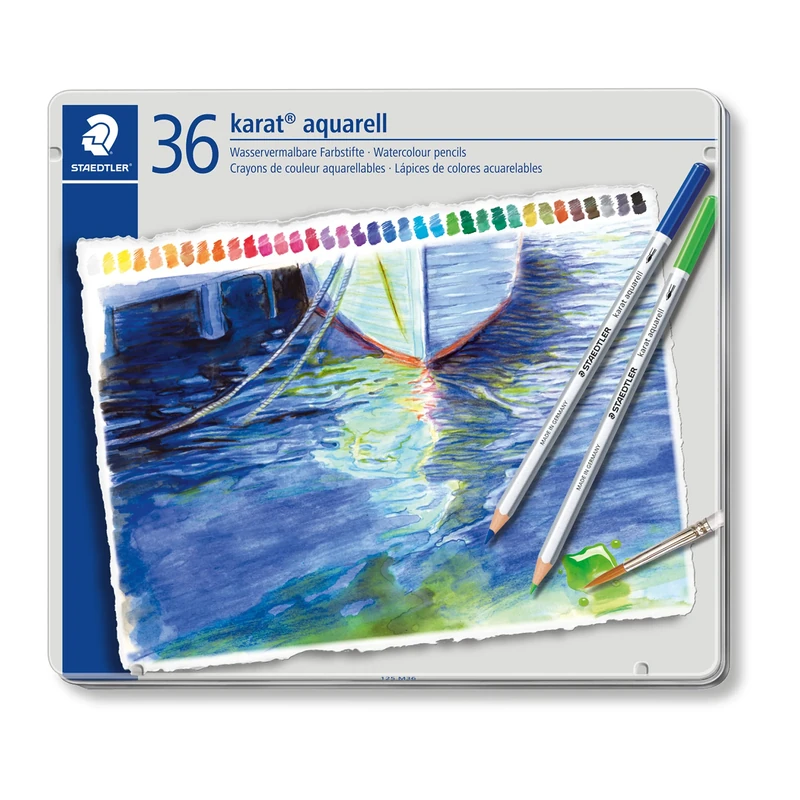 STAEDTLER 125 M36 Karat Aquarell Watercolour Colouring Pencil - Assorted Colours (Tin of 36 Pencils)