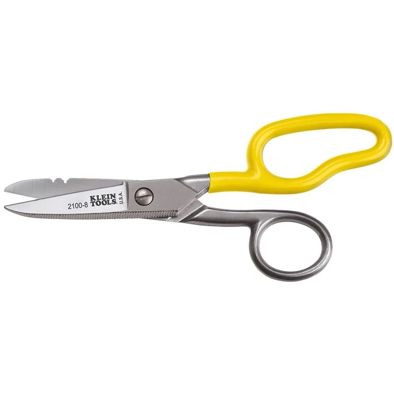 Stainless Steel Scissors, Electrician Free Fall Snips KLEIN TOOLS 2100-8, Yellow/Silver