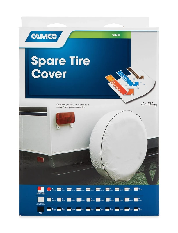 Camco 45340 Vinyl Spare Tire Cover (34 inches, White)