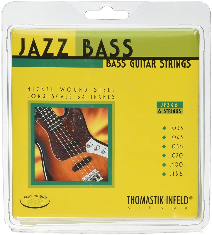 Thomastik-Infeld Flat Wound Electric Bass - JF346-6-String Set – Jazz Bass Long Scale 34" - Gauges .033 .043 .056 .070 .100 .0136