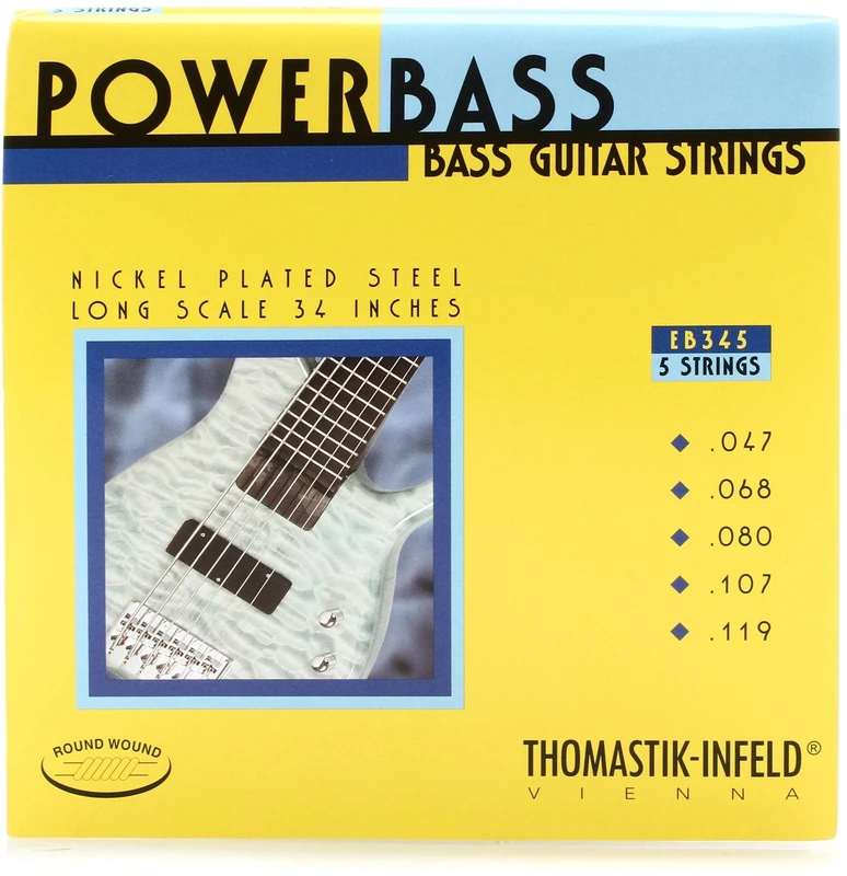 Thomastik Saiten für E-Bass Power Bass Magnecore Round Wound Hexcore Satz EB345 5-string roundwound long scale 34"