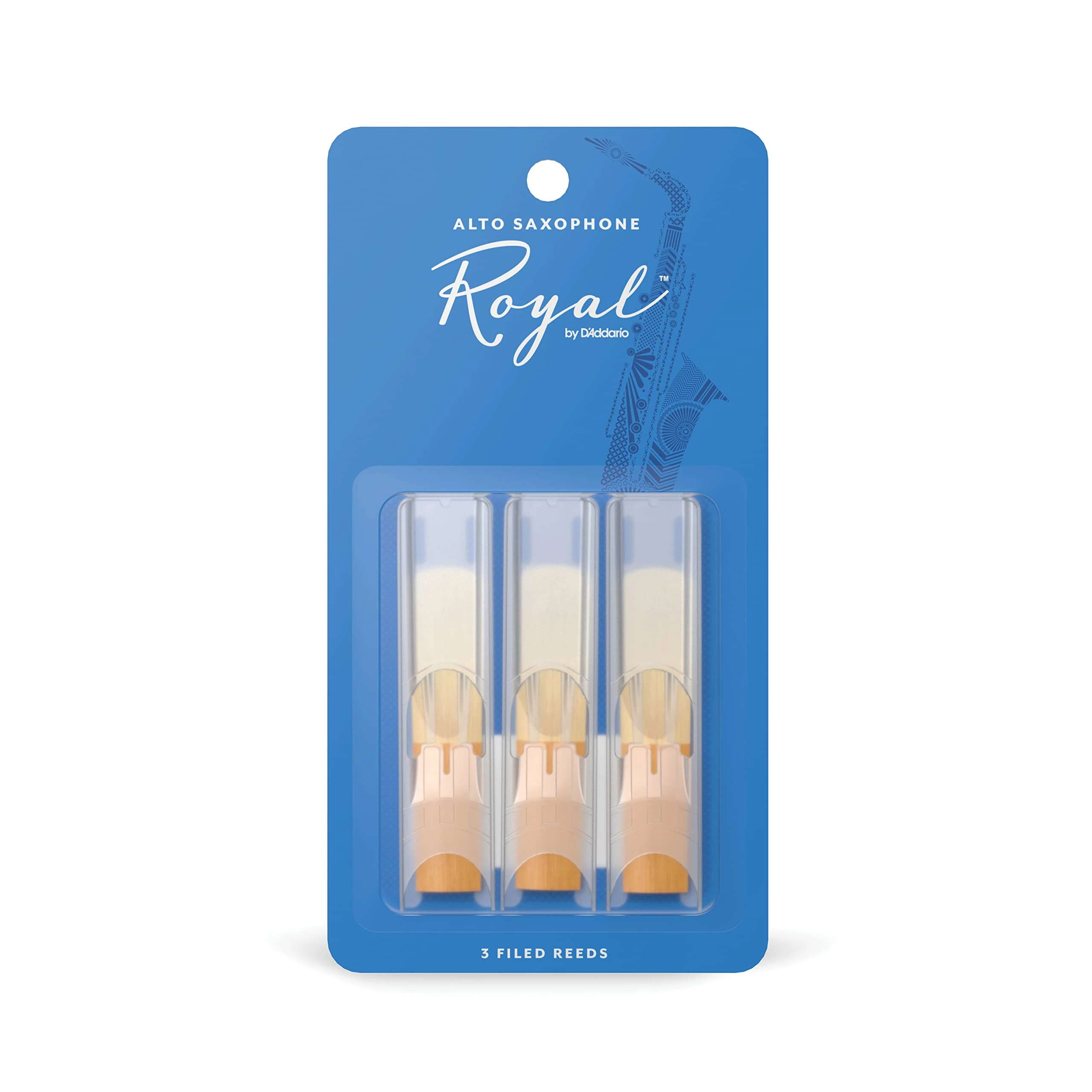 D'Addario Woodwinds Royal Saxophone Reeds - Alto Sax Reeds with Strong Spine - Alto Saxophone Reeds Great for Classical or Jazz - Strength 2.0, 3-pack