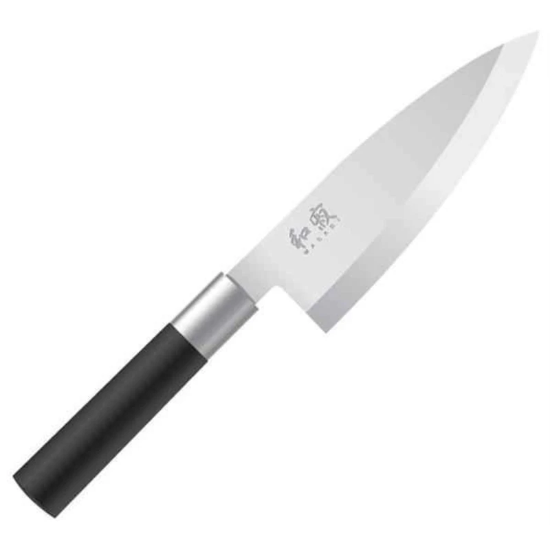 KAI Wasabi Black Deba 15.0 cm blade length - polished 6A/1K6 stainless steel 58 (±1) HRC - black polypropylene handle - Japanese cleaver - Made in Japan
