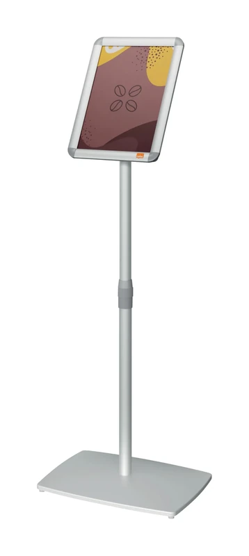 Nobo A4 Sign Holder Display Stand With Snap Frame, Freestanding Poster Frame, Height Adjustable, Portable, Aluminium Trim, Premium Plus, Silver, 1902383